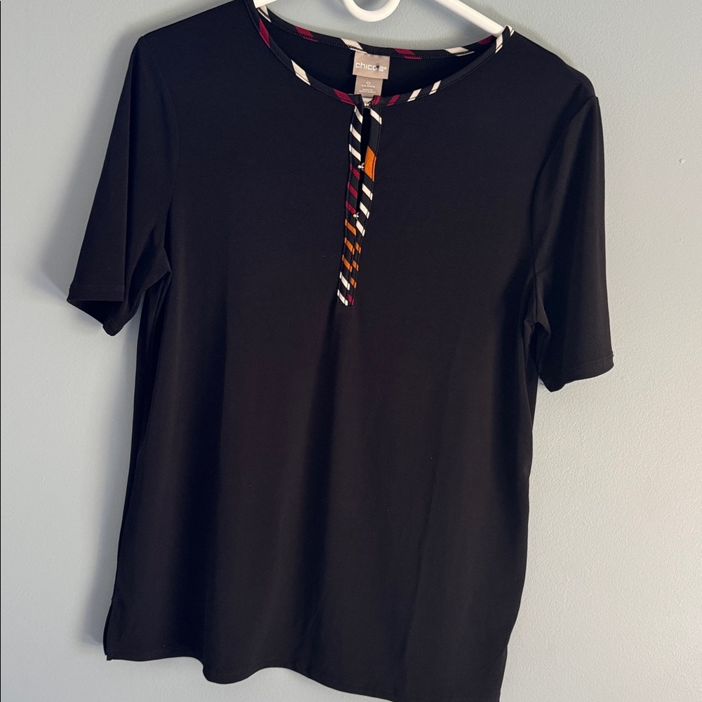 Chico's Black Tee with Colorful Neckline